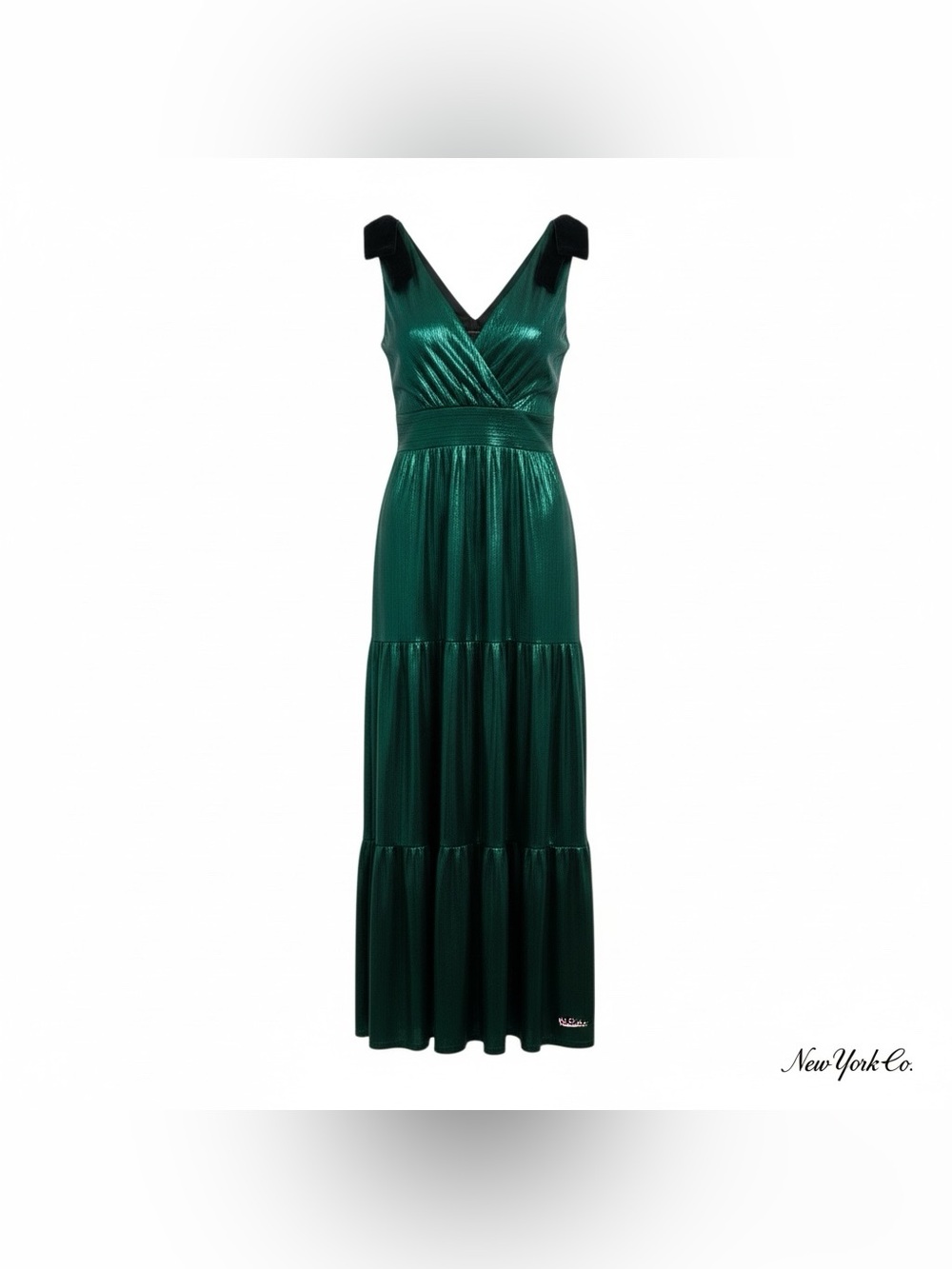 NWT Liquid Satin Emerald Green Metallic V-Neck Maxi Dress - Picture 7 of 8